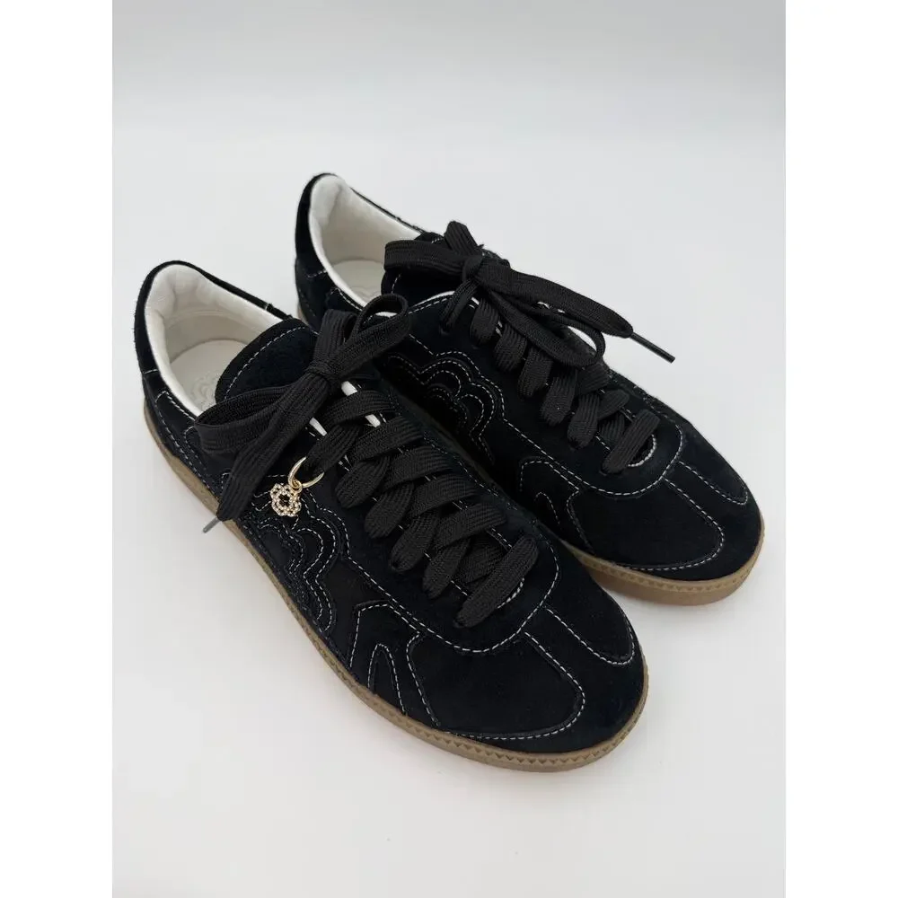 Maje Low Profile Sneakers Black Suede Size 39 / 9 Retro Contrast Stitching